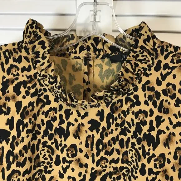 J. Crew Leopard Print Ruffled Neck Long Balloon Sleeve Blouse 2X - Picture 6 of 9